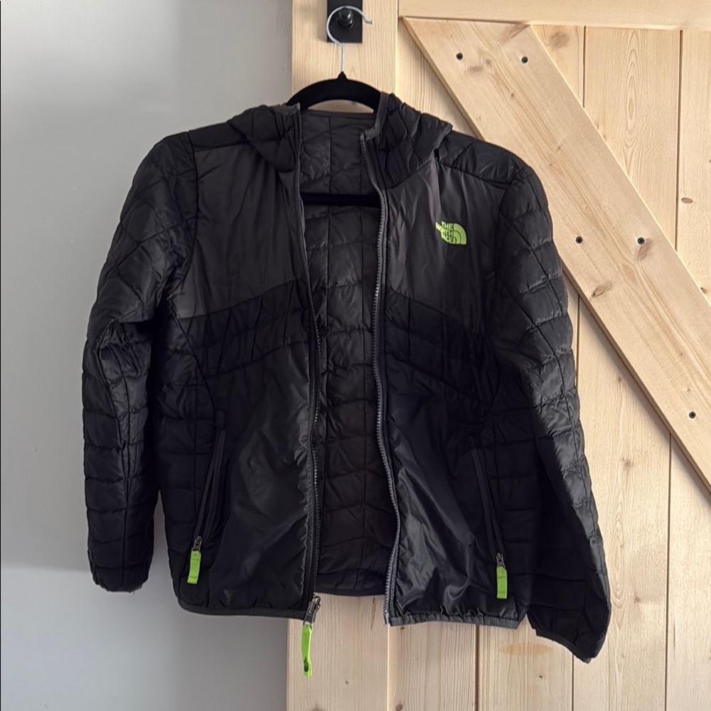 The North Face Black Puffer Jacket with Green Accents